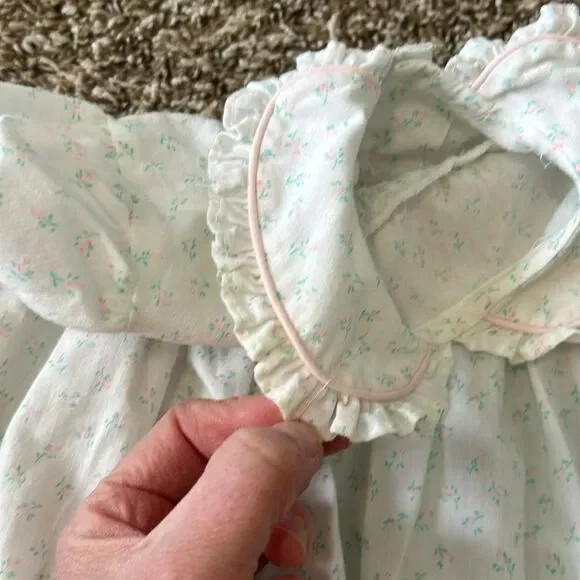 Vintage Polly Flinders Pink Green Formal Shortsleeve Floral Embroidered Dress - Picture 9 of 13